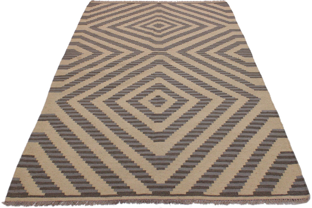 handmade Modern Kilim Ivory Grey Hand-Woven RECTANGLE 100% WOOL area rug 4' x 6'