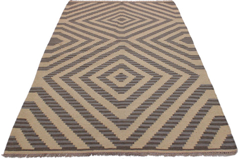 handmade Modern Kilim Ivory Grey Hand-Woven RECTANGLE 100% WOOL area rug 4' x 6'