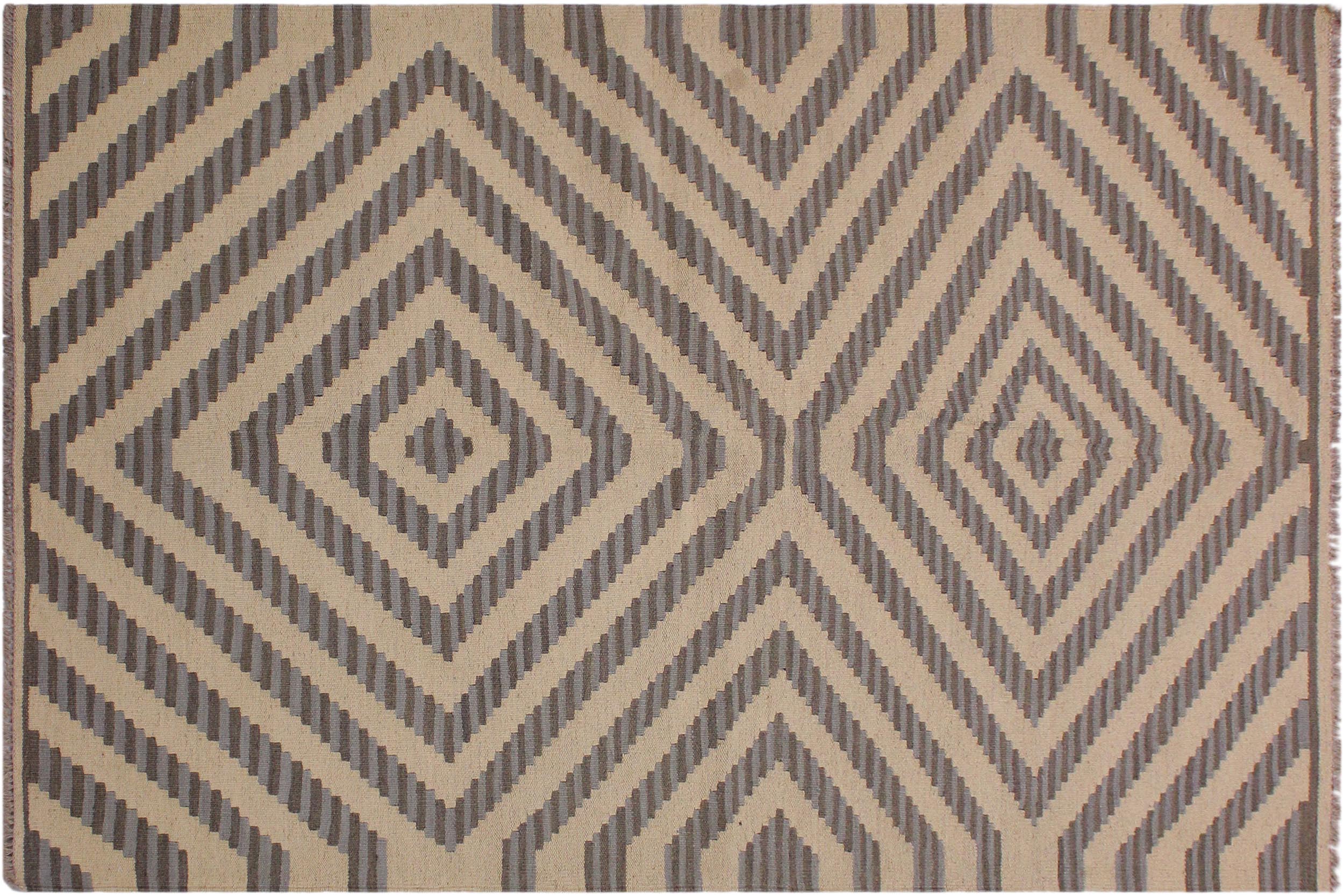 handmade Modern Kilim Ivory Grey Hand-Woven RECTANGLE 100% WOOL area rug 4' x 6'