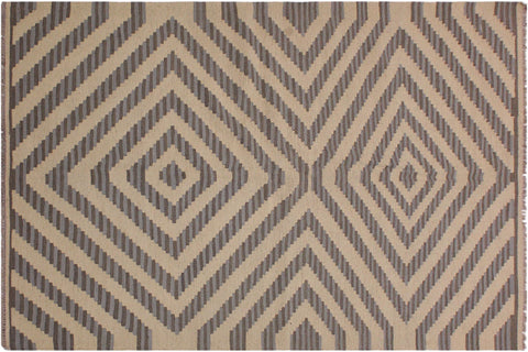handmade Modern Kilim Ivory Grey Hand-Woven RECTANGLE 100% WOOL area rug 4' x 6'
