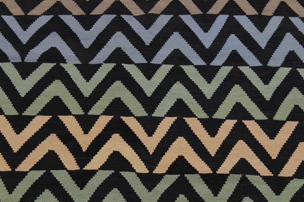 Flat Weave Kilim Antique Navaho Vintage handmade Modern Kilim Black Blue Hand-Woven Rectangle 100% Wool Area Rug 4x6 