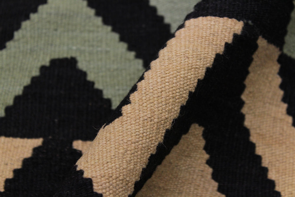 handmade Modern Kilim Black Blue Hand-Woven RECTANGLE 100% WOOL area rug 4x6