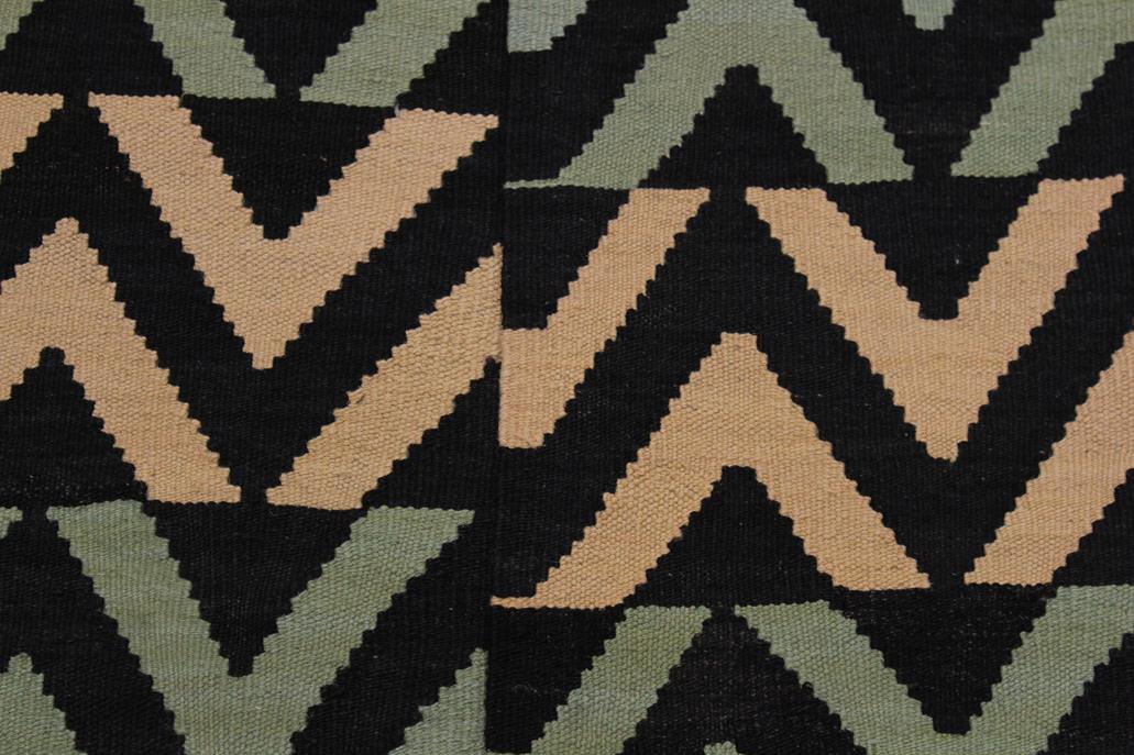 Flat Weave Kilim Antique Navaho Vintage handmade Modern Kilim Black Blue Hand-Woven Rectangle 100% Wool Area Rug 4x6 