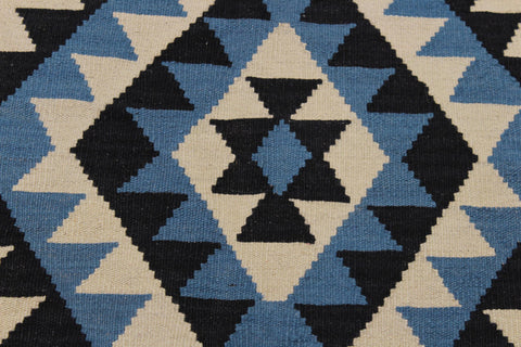 handmade Modern Kilim Ivory Black Hand-Woven RECTANGLE 100% WOOL area rug 8x10