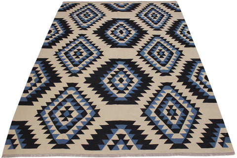 handmade Modern Kilim Ivory Black Hand-Woven RECTANGLE 100% WOOL area rug 8x10