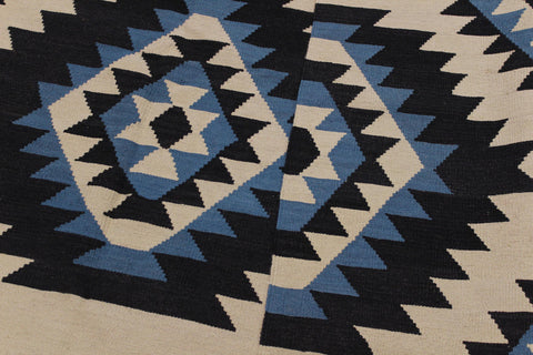 handmade Modern Kilim Ivory Black Hand-Woven RECTANGLE 100% WOOL area rug 8x10