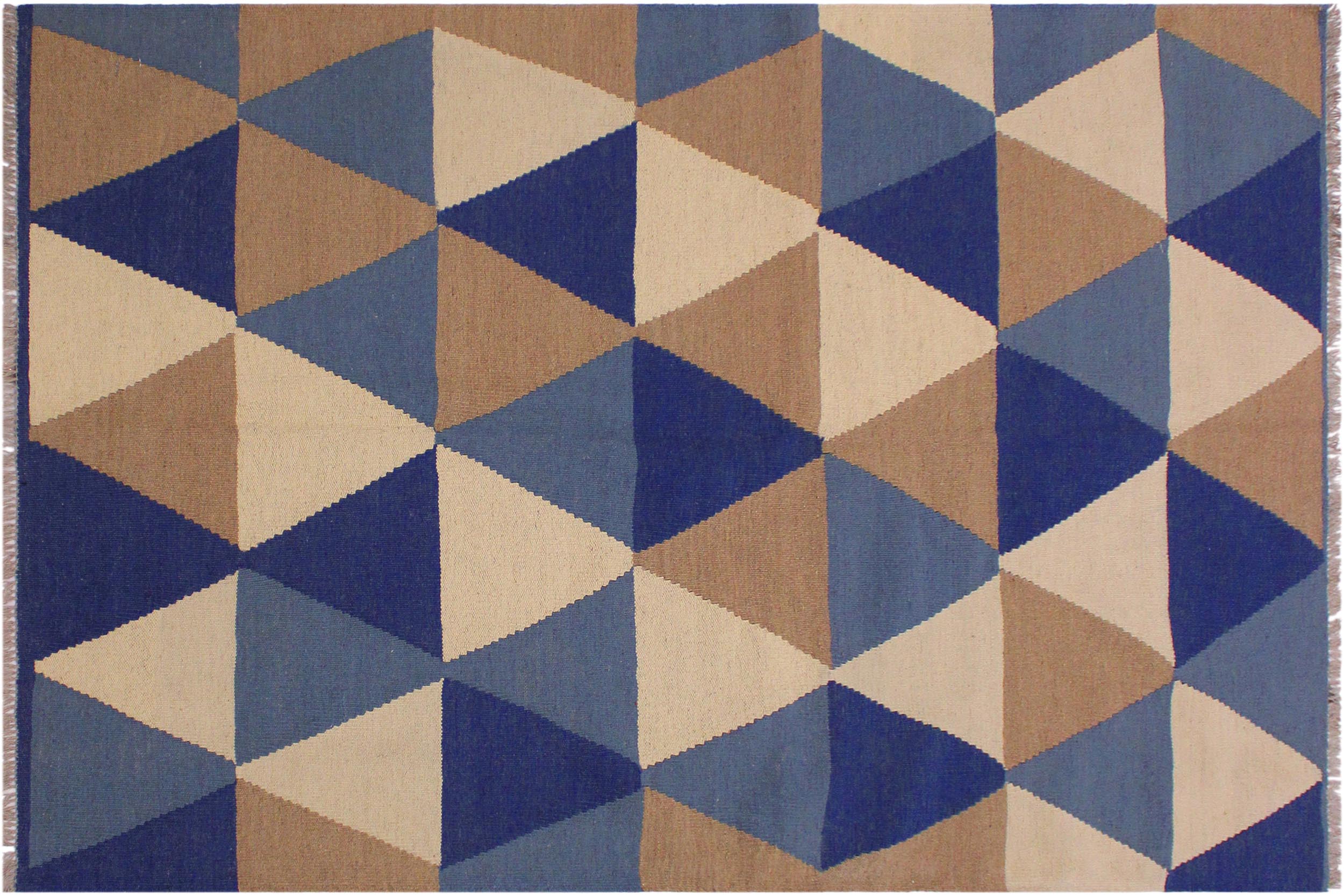 handmade Modern Kilim Ivory Blue Hand-Woven RECTANGLE 100% WOOL area rug 4x6