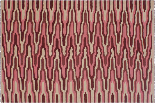 handmade Modern Kilim Ivory Pink Hand-Woven RECTANGLE 100% WOOL area rug 6x9