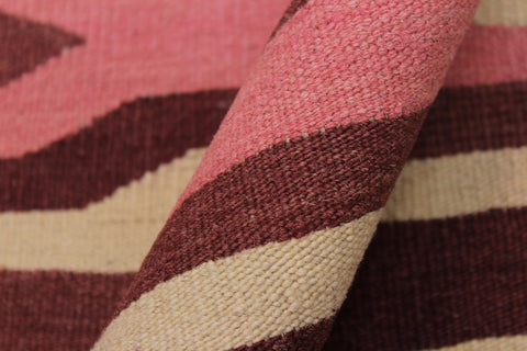 handmade Modern Kilim Ivory Pink Hand-Woven RECTANGLE 100% WOOL area rug 6x9