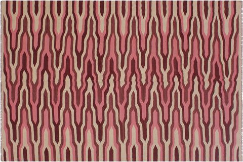 handmade Modern Kilim Ivory Pink Hand-Woven RECTANGLE 100% WOOL area rug 6x9