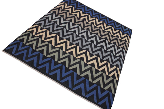 handmade Modern Kilim Black Ivory Hand-Woven RECTANGLE 100% WOOL area rug 8x10