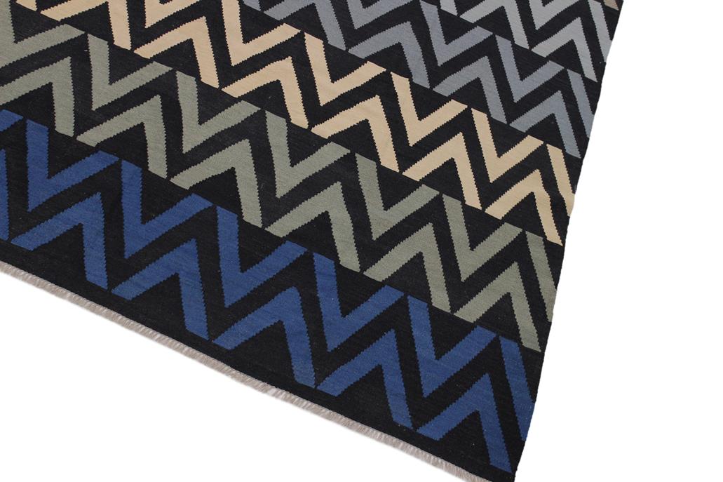 Flat Weave Kilim Antique Navaho Vintage handmade Modern Kilim Black Ivory Hand-Woven Rectangle 100% Wool Area Rug 8x10 