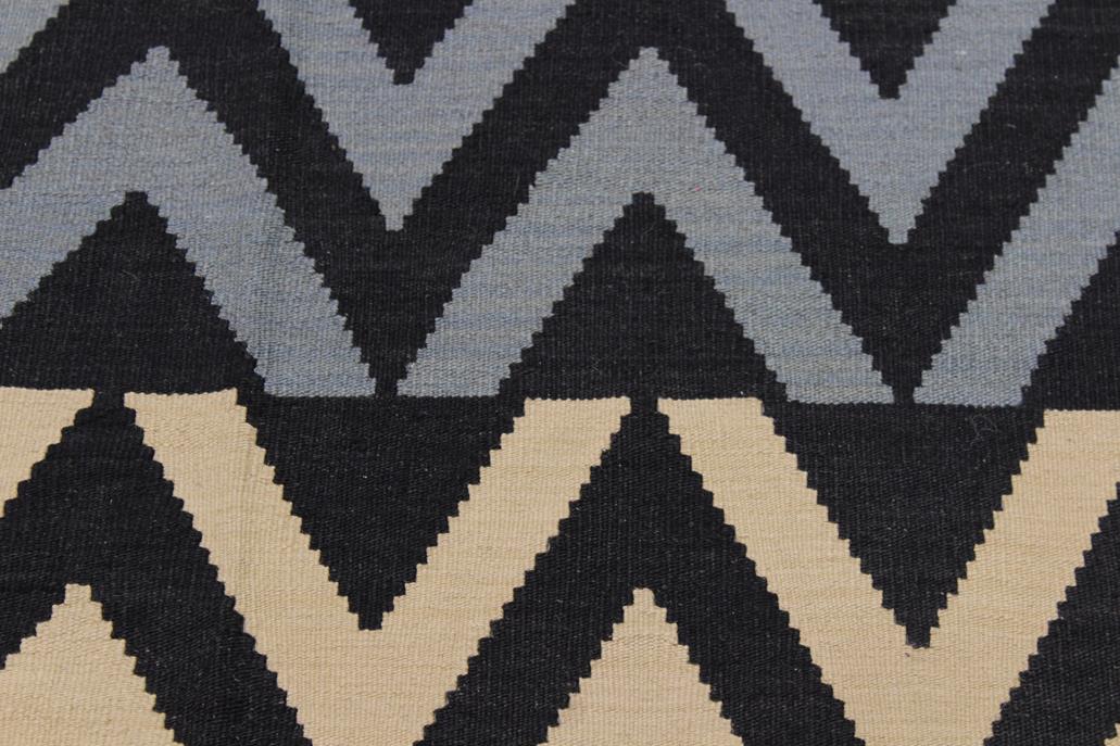 Flat Weave Kilim Antique Navaho Vintage handmade Modern Kilim Black Ivory Hand-Woven Rectangle 100% Wool Area Rug 8x10 