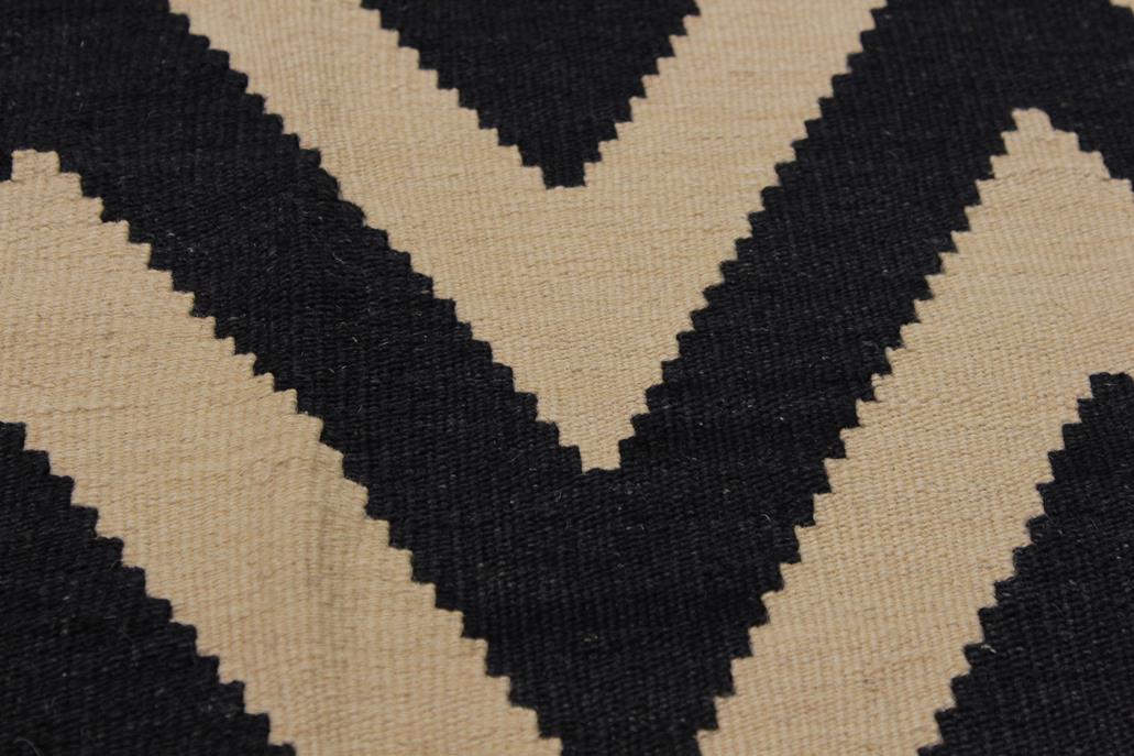 Flat Weave Kilim Antique Navaho Vintage handmade Modern Kilim Black Ivory Hand-Woven Rectangle 100% Wool Area Rug 8x10 