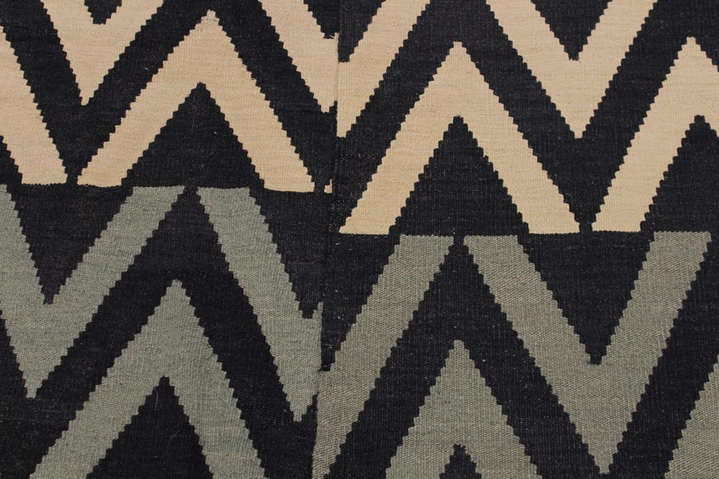 Flat Weave Kilim Antique Navaho Vintage handmade Modern Kilim Black Ivory Hand-Woven Rectangle 100% Wool Area Rug 8x10 