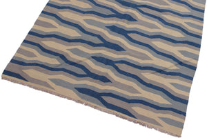 handmade Modern Kilim Ivory Blue Hand-Woven RECTANGLE 100% WOOL area rug 5x7