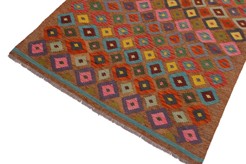 handmade Modern Kilim Brown Pink Hand-Woven RECTANGLE 100% WOOL area rug 5 x 6