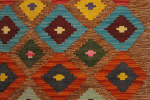 handmade Modern Kilim Brown Pink Hand-Woven RECTANGLE 100% WOOL area rug 5 x 6