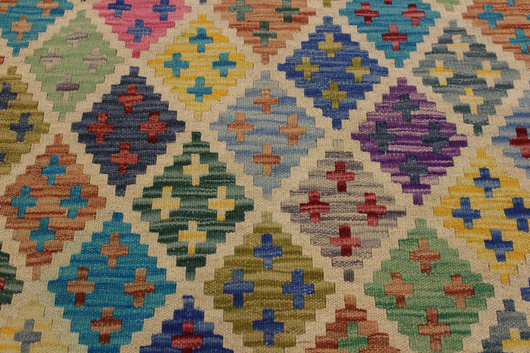 Flat Weave Kilim Antique Navaho Vintage handmade Modern Kilim Ivory Blue Hand-Woven Rectangle 100% Wool Area Rug 5x7 