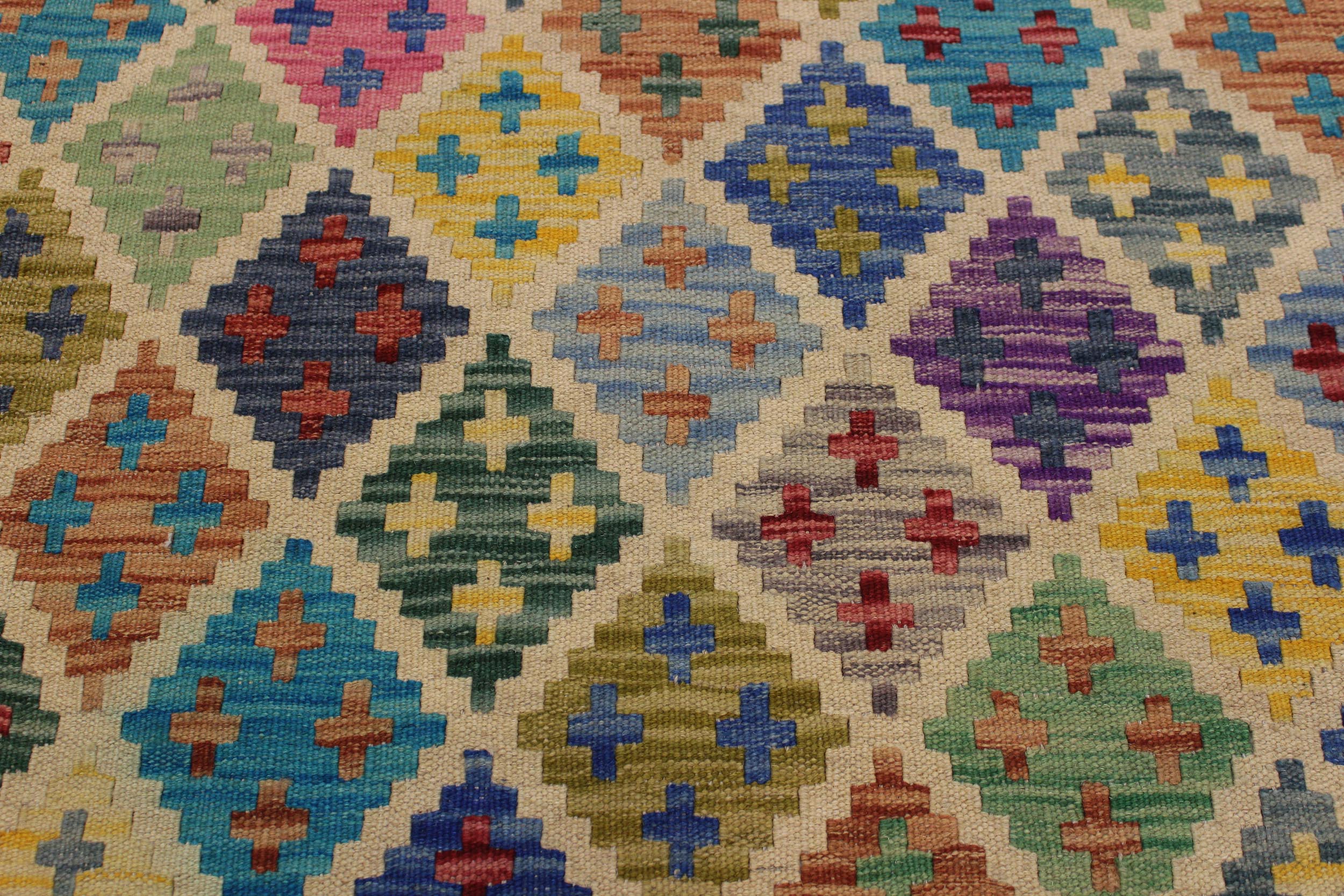 handmade Geometric Kilim Ivory Blue Hand-Woven RECTANGLE 100% WOOL area rug 5 x 7