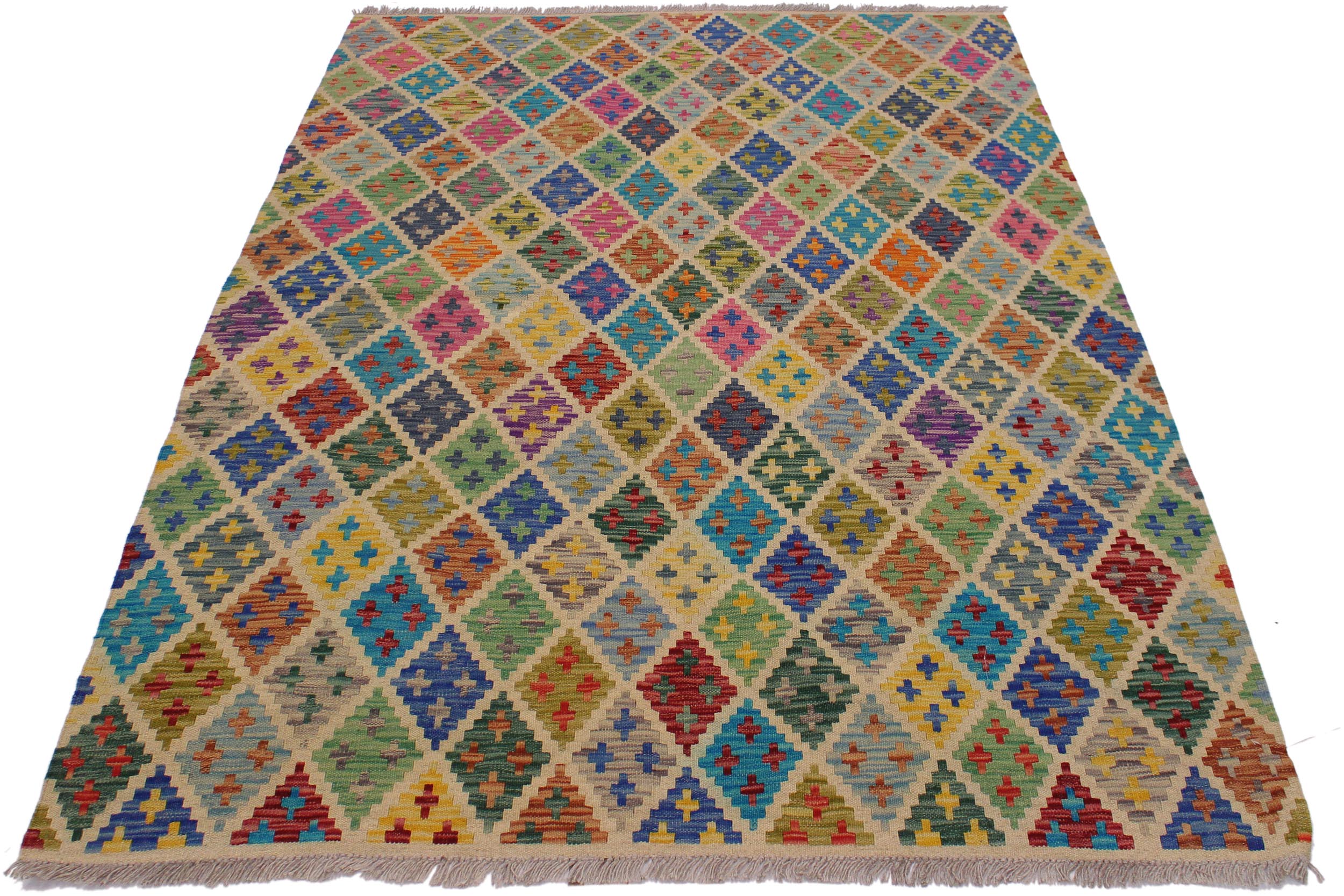 handmade Geometric Kilim Ivory Blue Hand-Woven RECTANGLE 100% WOOL area rug 5 x 7