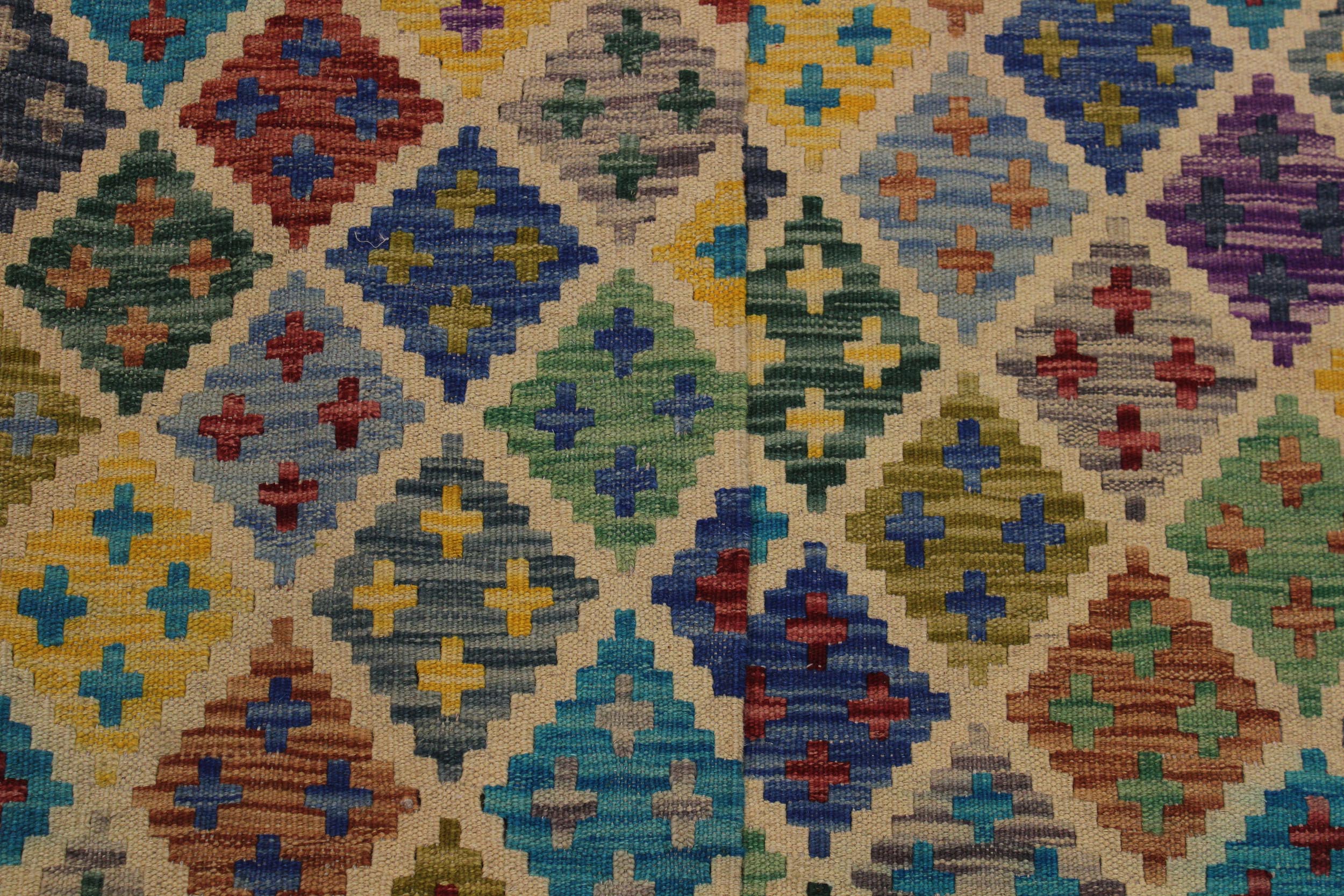 handmade Geometric Kilim Ivory Blue Hand-Woven RECTANGLE 100% WOOL area rug 5 x 7