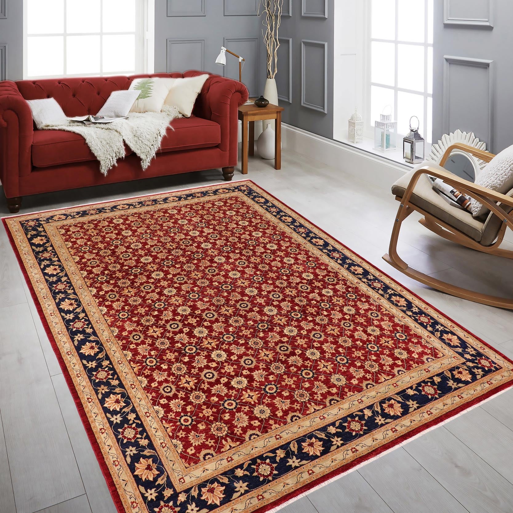 handmade Transitional Kafkaz Red Blue Hand Knotted RECTANGLE 100% WOOL area rug 10' x 14'