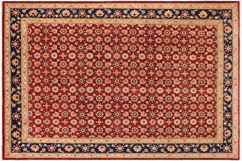 handmade Transitional Kafkaz Red Blue Hand Knotted RECTANGLE 100% WOOL area rug 10' x 14'