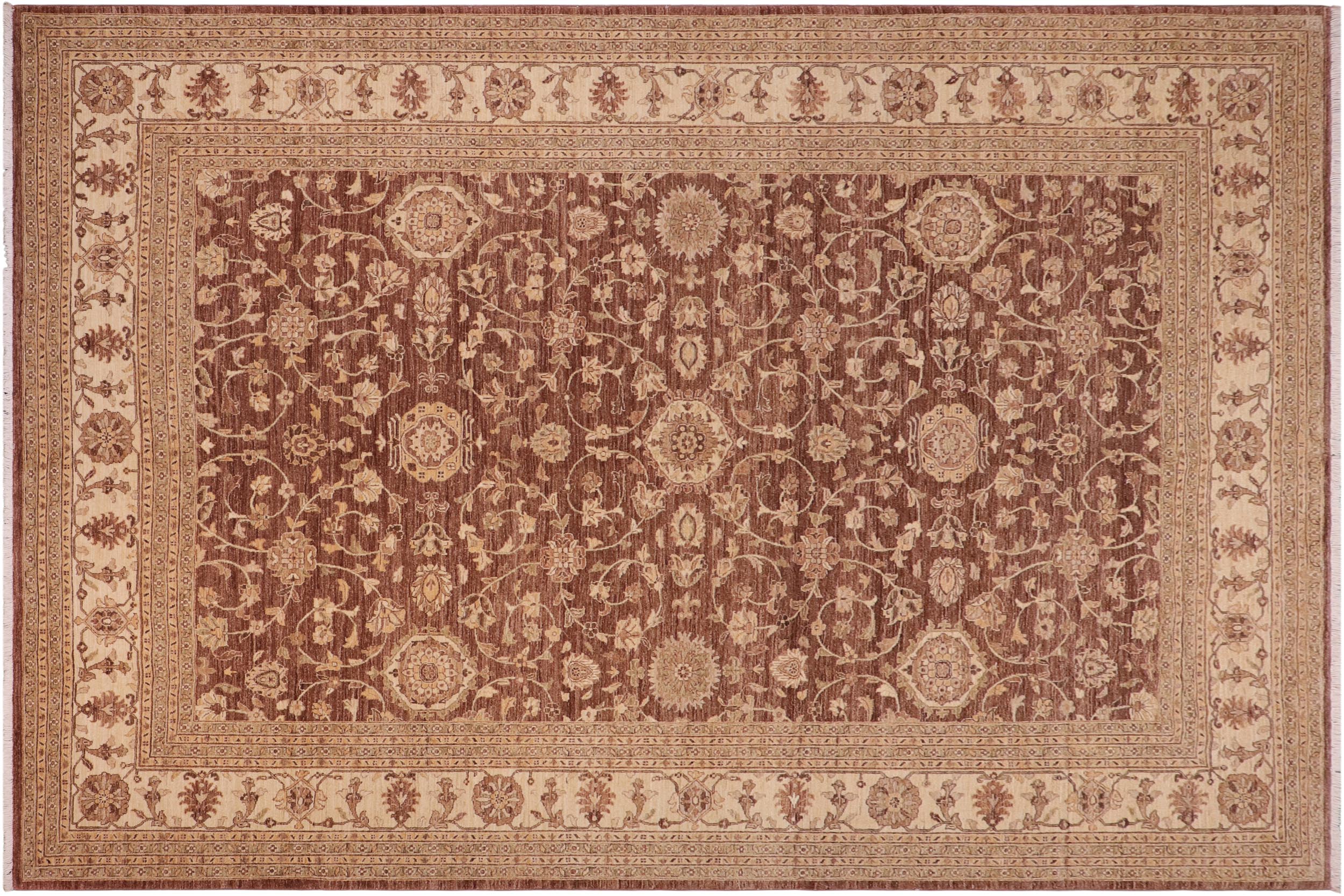 handmade Transitional Kafkaz Brown Ivory Hand Knotted RECTANGLE 100% WOOL area rug 10' x 13'