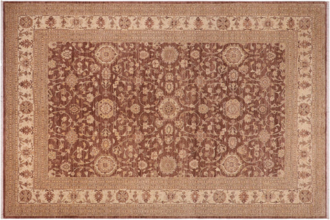 handmade Transitional Kafkaz Brown Ivory Hand Knotted RECTANGLE 100% WOOL area rug 10' x 13'
