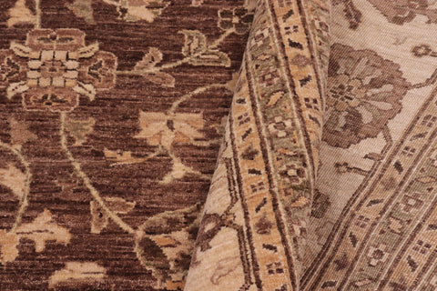 handmade Transitional Kafkaz Brown Ivory Hand Knotted RECTANGLE 100% WOOL area rug 10' x 13'