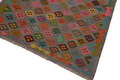 handmade Geometric Kilim Grey Pink Hand-Woven RECTANGLE 100% WOOL area rug 5 x 7