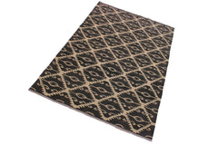 handmade Modern Kilim Black Ivory Hand-Woven RECTANGLE 100% WOOL area rug 6' x 8'
