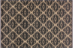 handmade Modern Kilim Black Ivory Hand-Woven RECTANGLE 100% WOOL area rug 6' x 8'