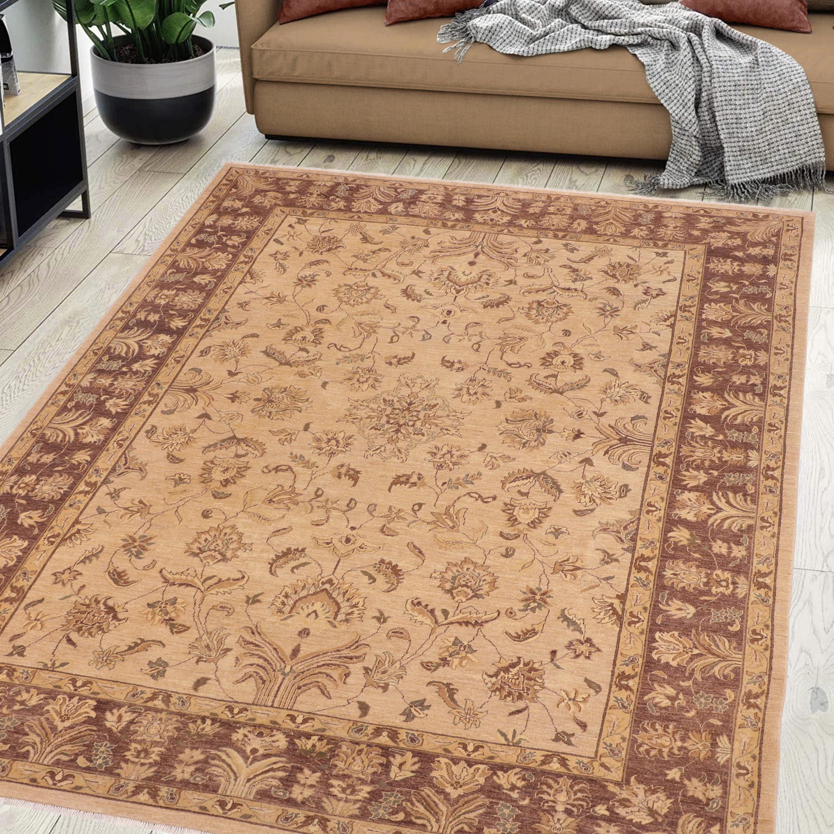 handmade Traditional Kafkaz Tan Brown Hand Knotted RECTANGLE 100% WOOL area rug 10x14