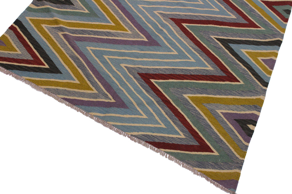 handmade Modern Kilim Grey Red Hand-Woven RECTANGLE 100% WOOL area rug 5x7