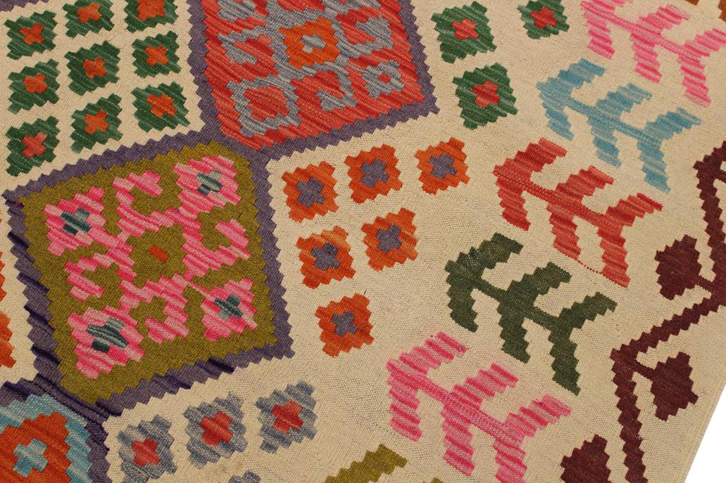 Flat Weave Kilim Antique Navaho Vintage handmade Geometric Kilim Ivory Red Hand-Woven Rectangle 100% Wool Area Rug 6x8 