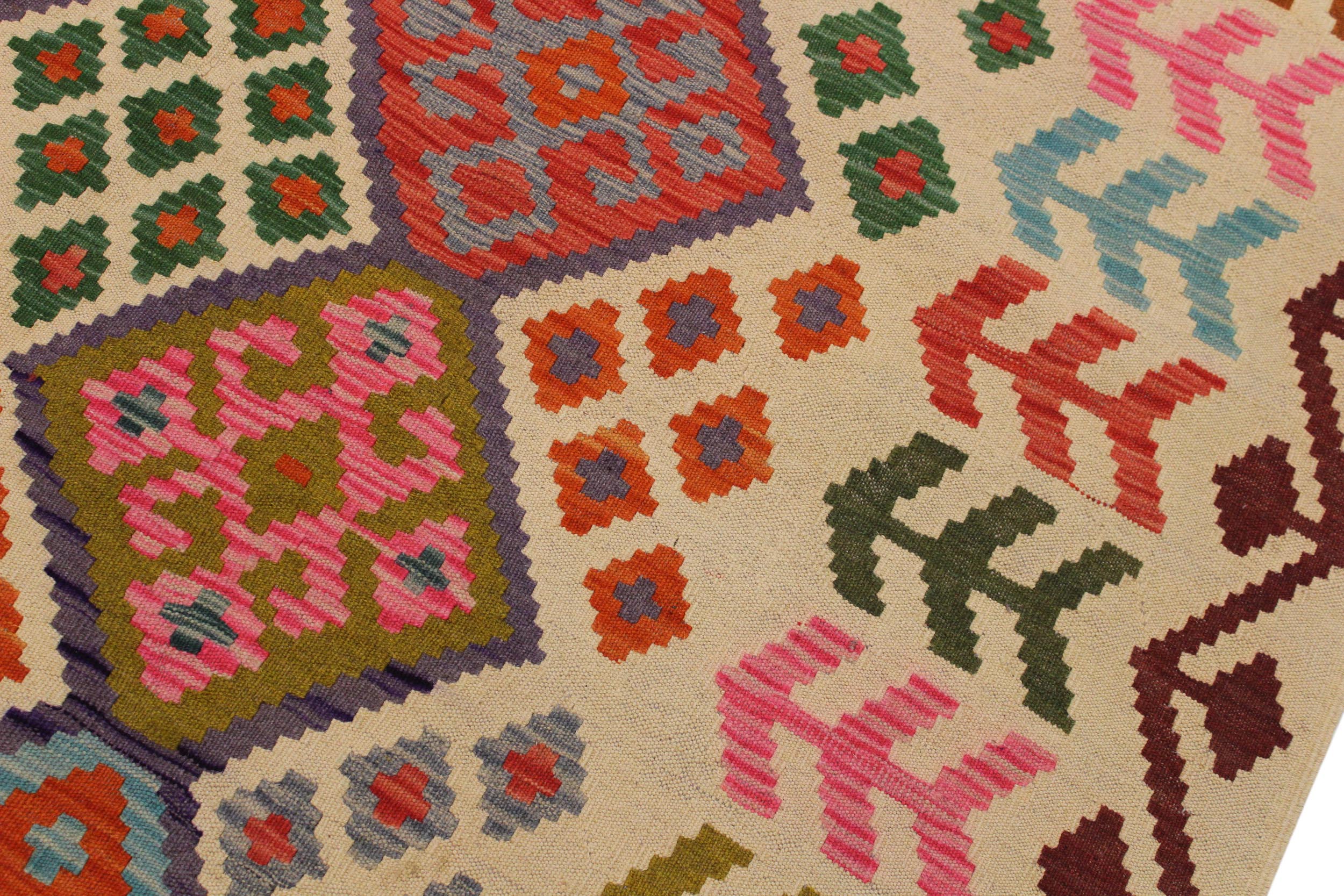 handmade Geometric Kilim Ivory Red Hand-Woven RECTANGLE 100% WOOL area rug 6 x 8
