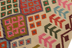 handmade Geometric Kilim Ivory Red Hand-Woven RECTANGLE 100% WOOL area rug 6 x 8