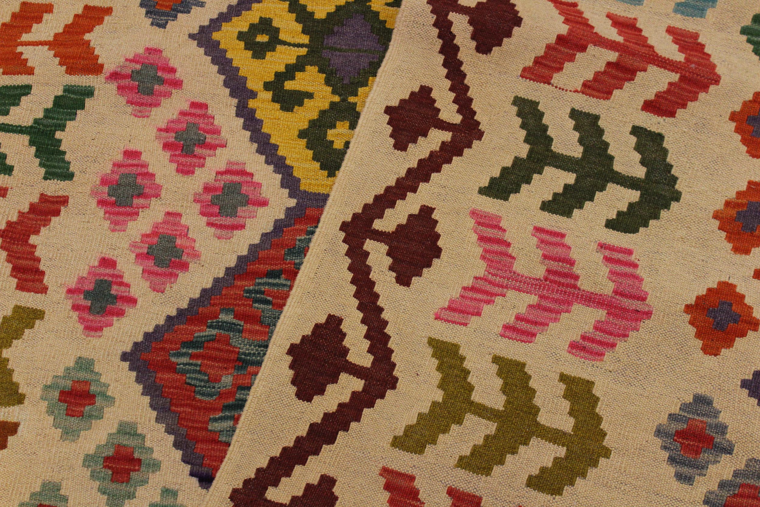 handmade Geometric Kilim Ivory Red Hand-Woven RECTANGLE 100% WOOL area rug 6 x 8