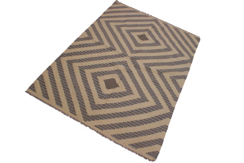 handmade Modern Kilim Ivory Grey Hand-Woven RECTANGLE 100% WOOL area rug 5x7
