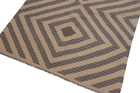 handmade Modern Kilim Ivory Grey Hand-Woven RECTANGLE 100% WOOL area rug 5x7