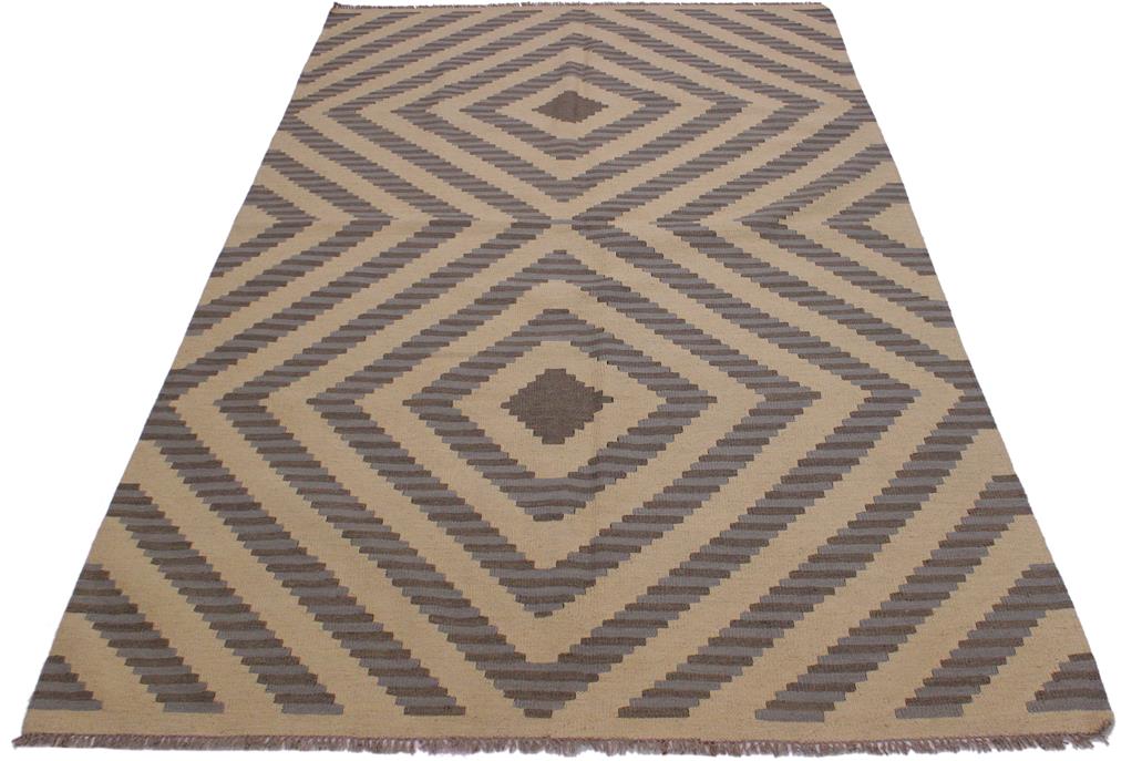 Flat Weave Kilim Antique Navaho Vintage handmade Modern Kilim Ivory Grey Hand-Woven Rectangle 100% Wool Area Rug 5x7 