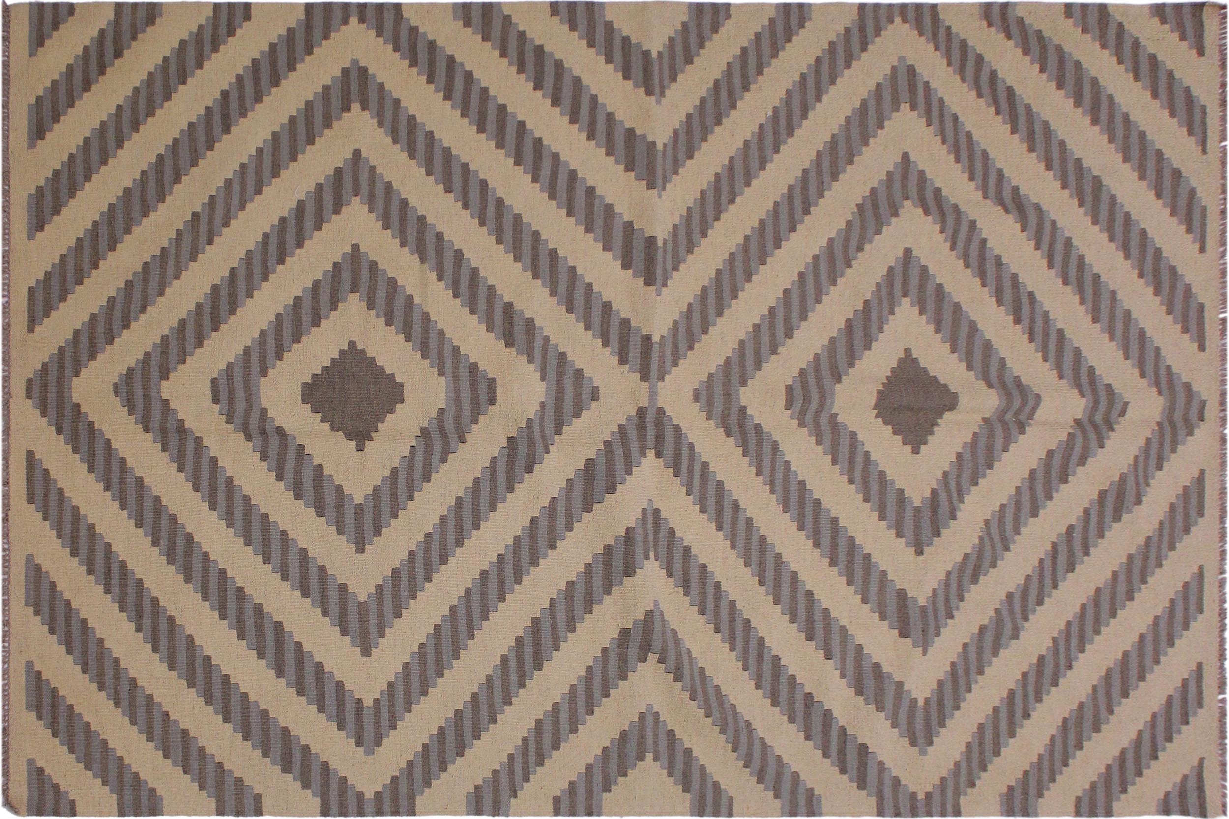 handmade Modern Kilim Ivory Grey Hand-Woven RECTANGLE 100% WOOL area rug 5x7