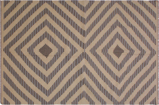 handmade Modern Kilim Ivory Grey Hand-Woven RECTANGLE 100% WOOL area rug 5x7