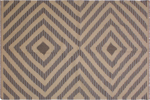 handmade Modern Kilim Ivory Grey Hand-Woven RECTANGLE 100% WOOL area rug 5x7