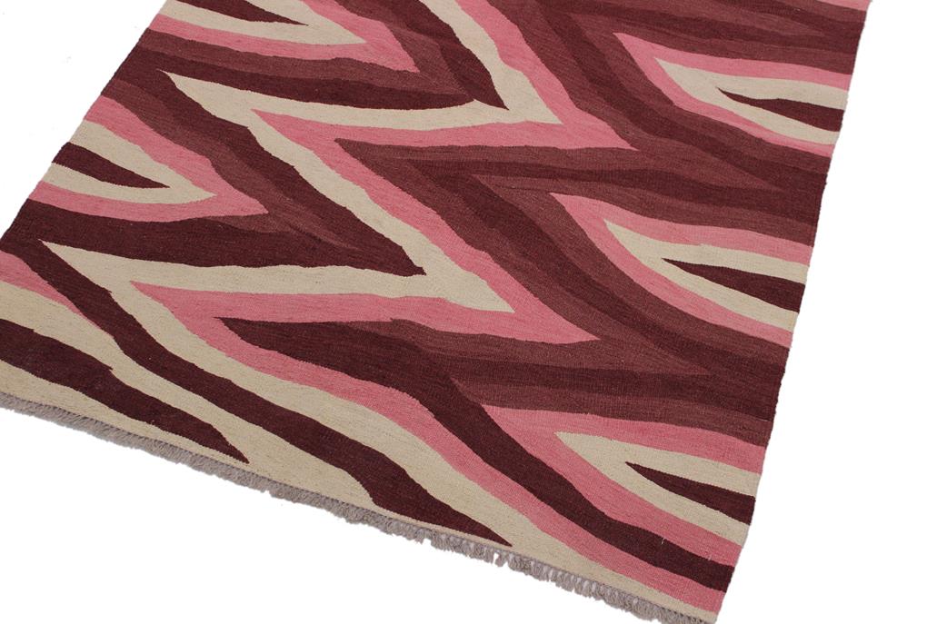 Flat Weave Kilim Antique Navaho Vintage handmade Modern Kilim Red Pink Hand-Woven Rectangle 100% Wool Area Rug 4x6 