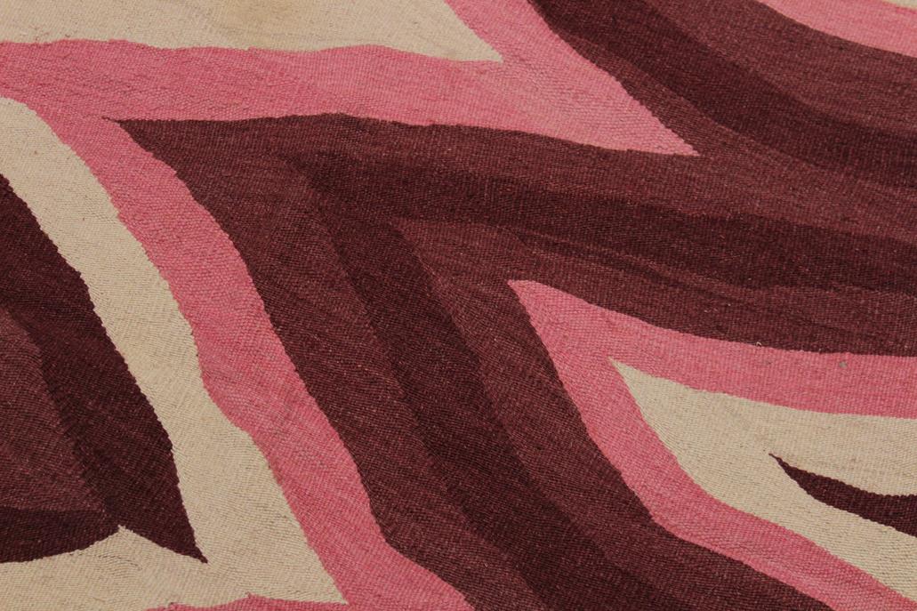 Flat Weave Kilim Antique Navaho Vintage handmade Modern Kilim Red Pink Hand-Woven Rectangle 100% Wool Area Rug 4x6 