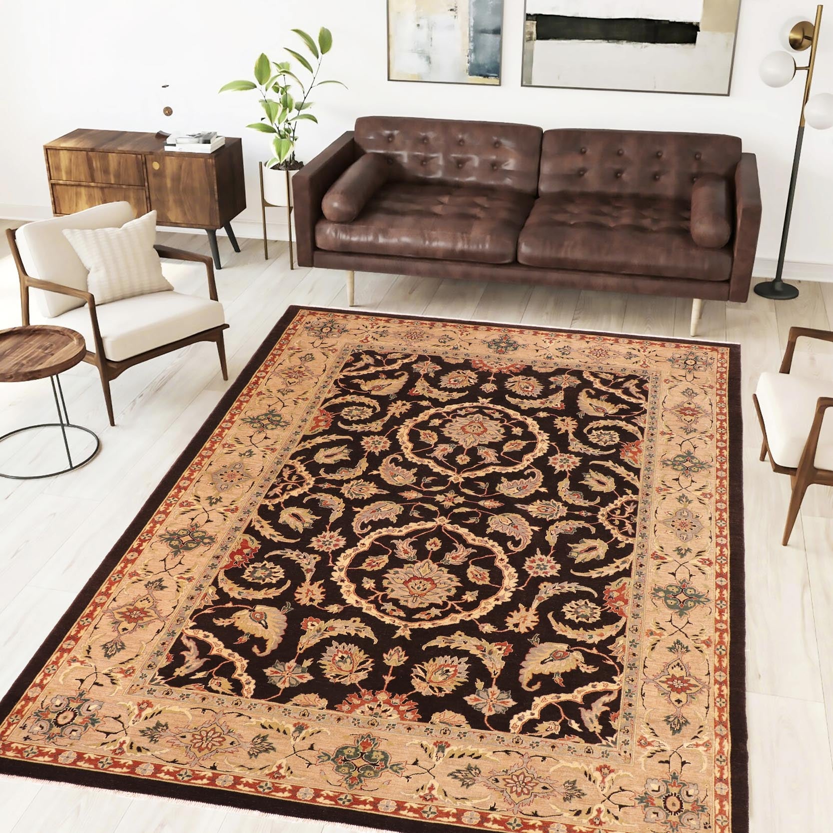 handmade Traditional Kafkaz Brown Tan Hand Knotted RECTANGLE 100% WOOL area rug 10x14