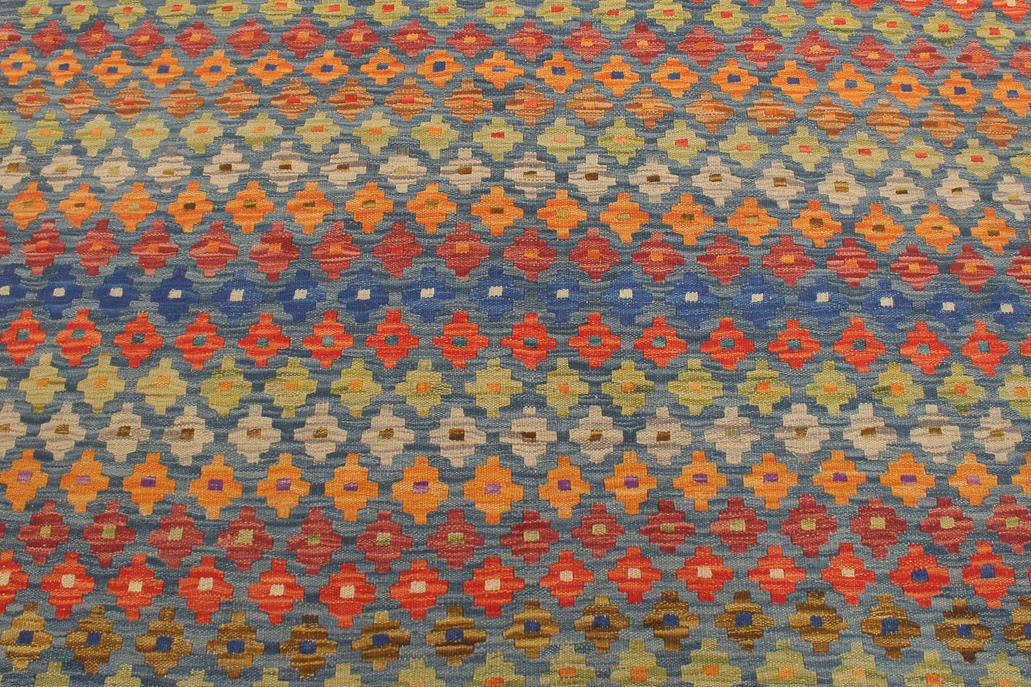 Flat Weave Kilim Antique Navaho Vintage handmade Modern Kilim Blue Rust Hand-Woven Rectangle 100% Wool Area Rug 5x7 